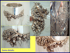 Antique Cut Glass Sterling Silver Pitcher Jug Bailey Banks & Biddle Acorn (5026)