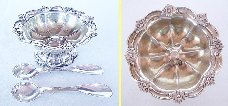 antique Imperial Russian silver salt dish caviar spoons scoops