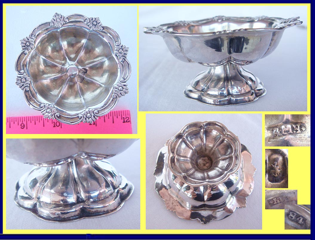 Antique Imperial Russian Silver Salt Dish W 2 Salt Caviar Spoons Scoops  (4305)