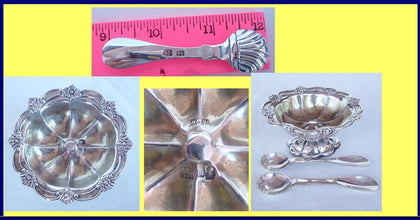 Antique Imperial Russian Silver Salt Dish W 2 Salt Caviar Spoons Scoops  (4305)
