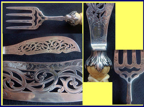 Antique Victorian Sterling Silver Serving Set Carved Dolphins Foliage (5022)