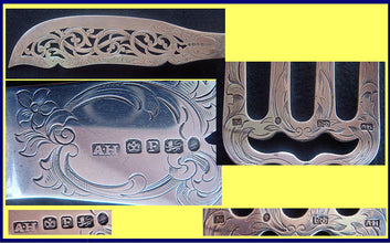 Antique Victorian Sterling Silver Serving Set Carved Dolphins Foliage (5022)