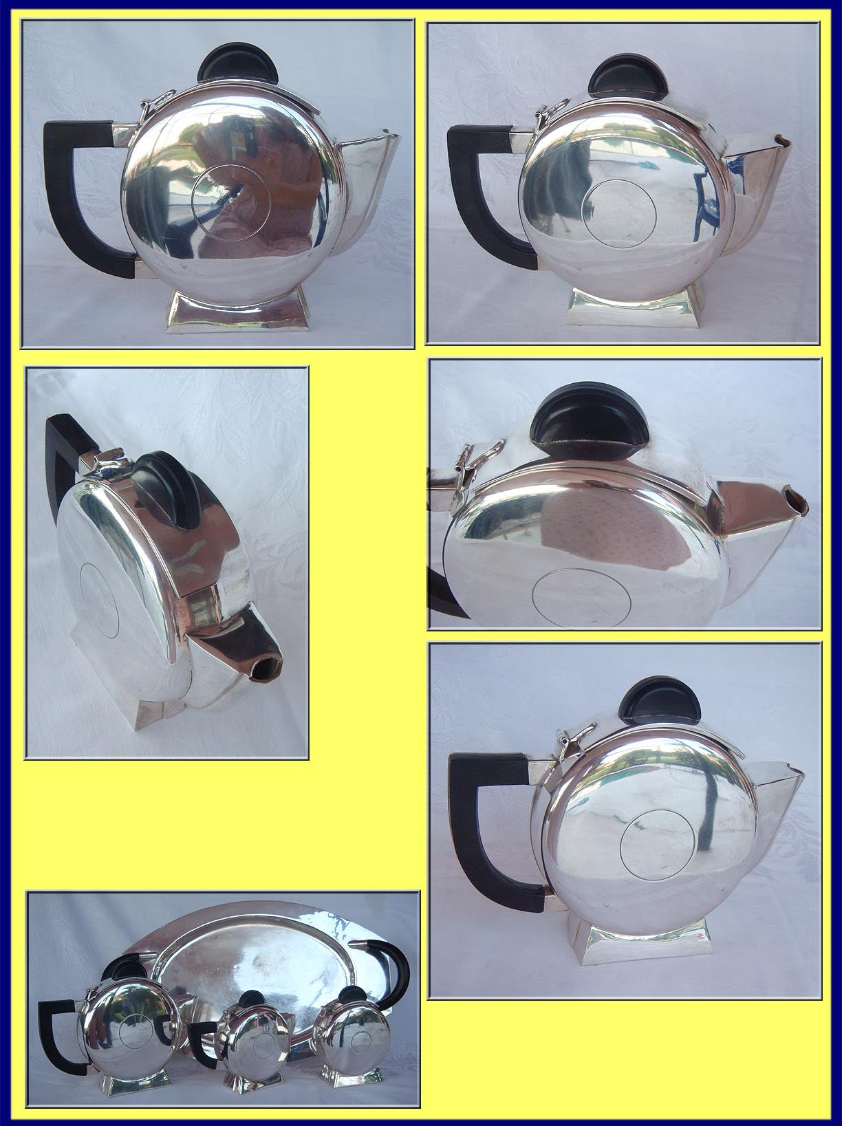 Antique Art Deco Silver plate Bakelite Geometric Tea Set Vintage (3951)
