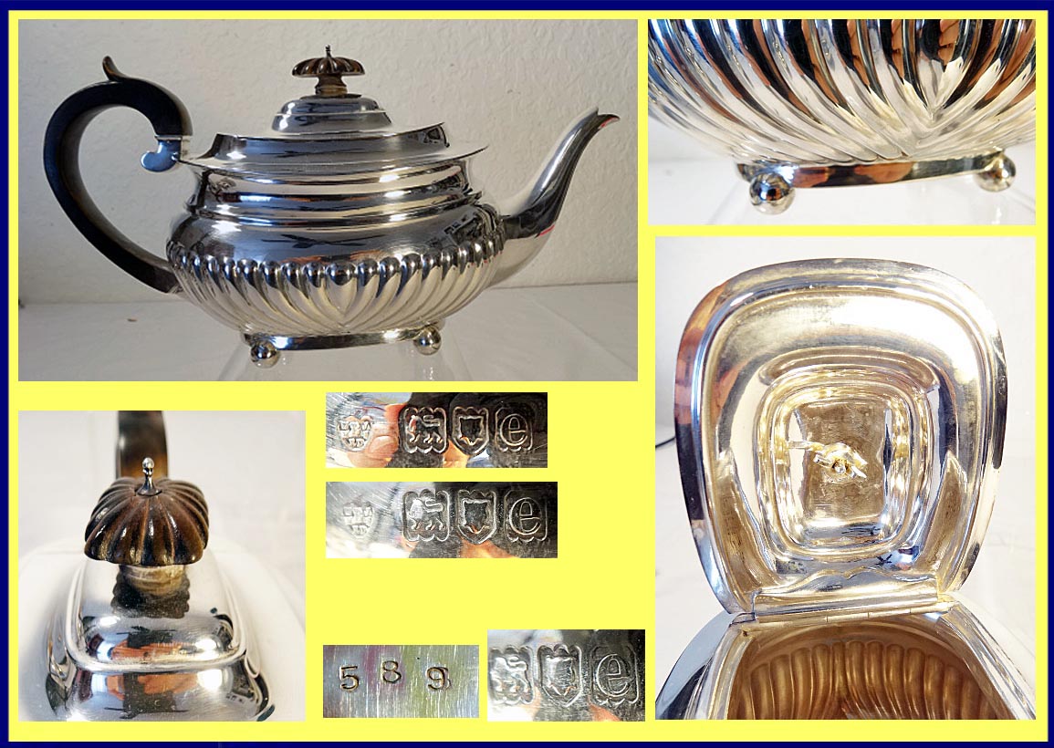 Antique Victorian Sterling Silver Tea set Teapot Sugar Bowl Milk Jug Edward Barnard (5135)