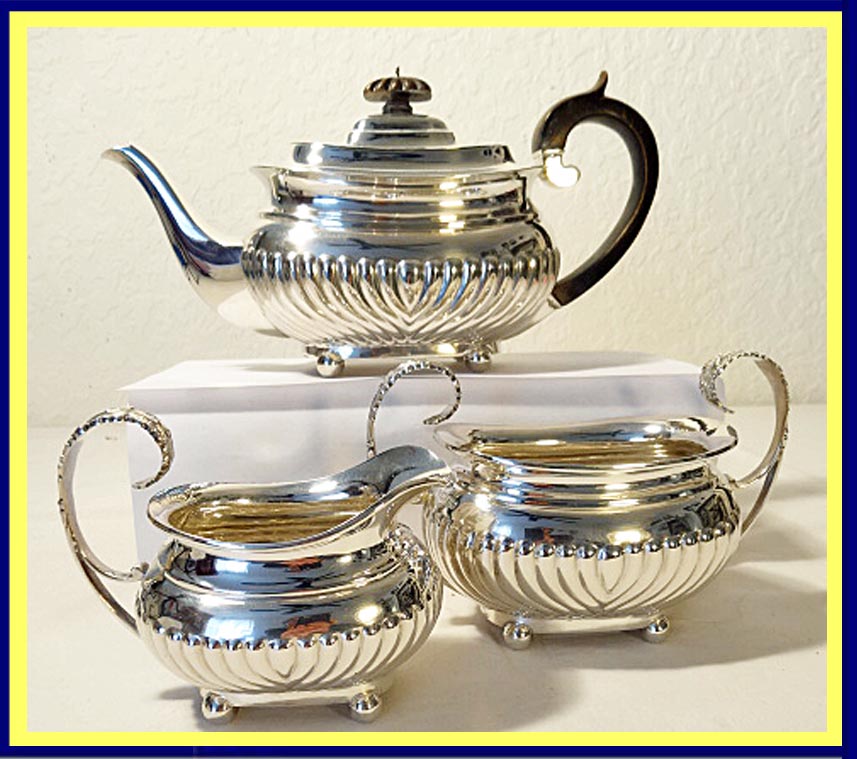 Antique Victorian Sterling Silver Tea set Teapot Sugar Bowl Milk Jug Edward Barnard (5135)