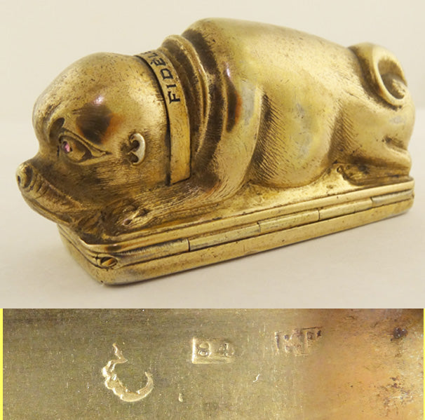 Antique Imperial Russian Gilded Silver Amethyst Tobacco Box Dog Bulldog Pug (5653)