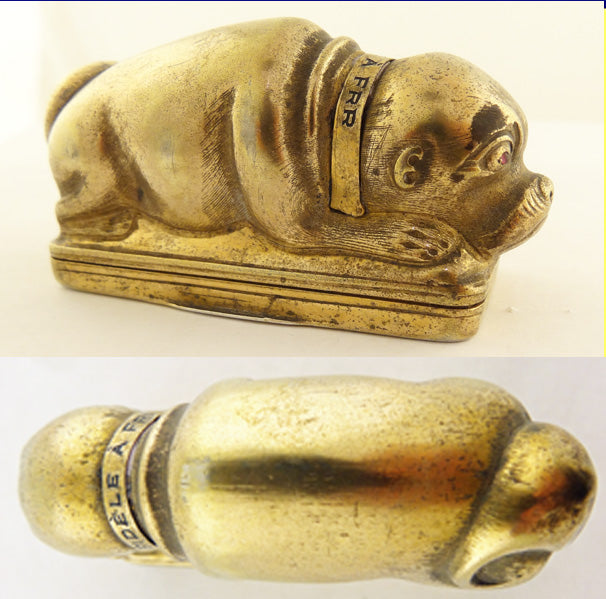 Antique Imperial Russian Gilded Silver Amethyst Tobacco Box Dog Bulldog Pug (5653)