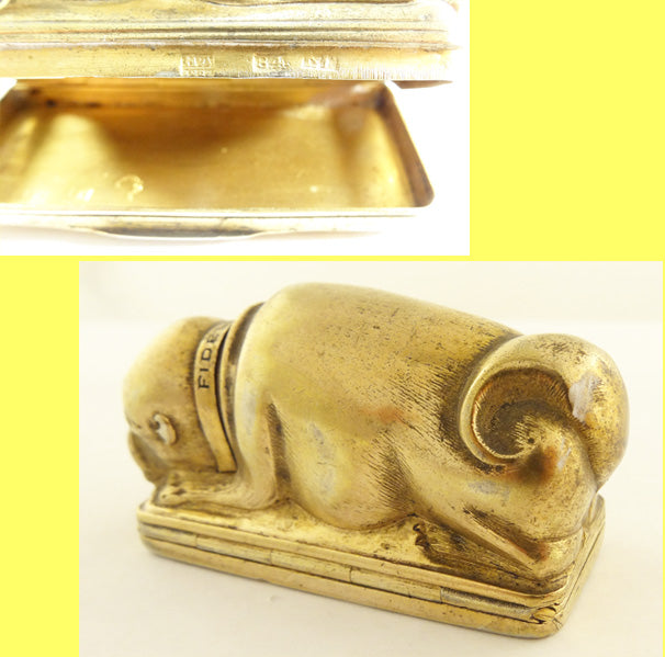 Antique Imperial Russian Gilded Silver Amethyst Tobacco Box Dog Bulldog Pug (5653)